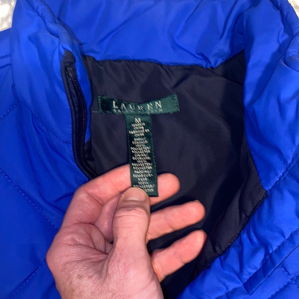 LRL blue quilted full zip vest Medium